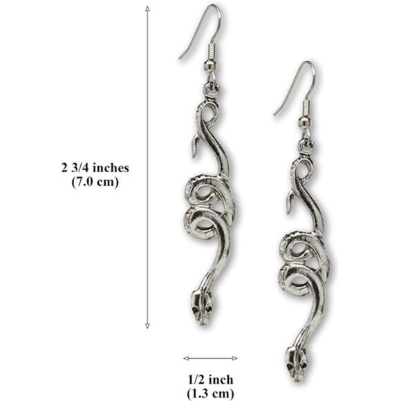 Silver Pewter Coiled Snake Dangle Earrings Serpent Design Hypoallergenic Jewelry - Picture 3 of 8